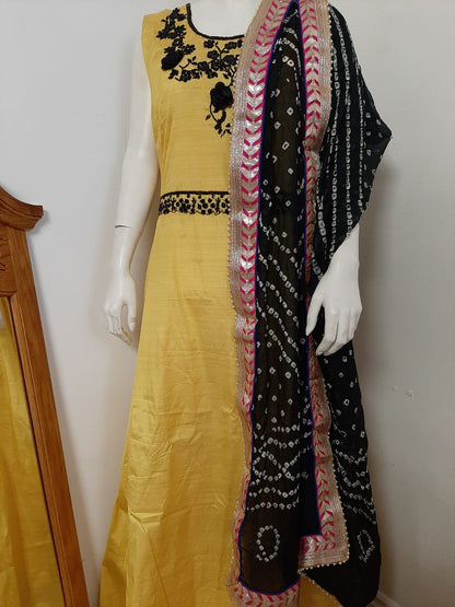 Yellow Long Gown with Black Embroidery @ DressingStylesCA.com