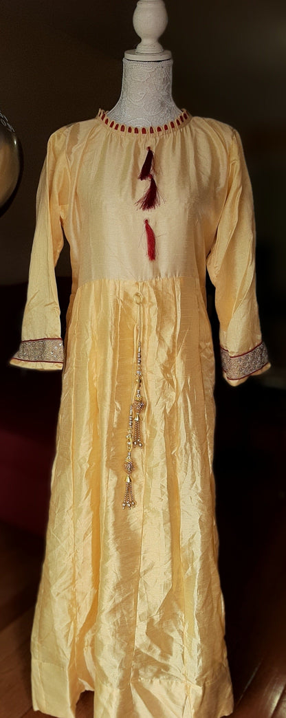 Yellow Long Gown with Design Dupatta @ DressingStylesCA.com