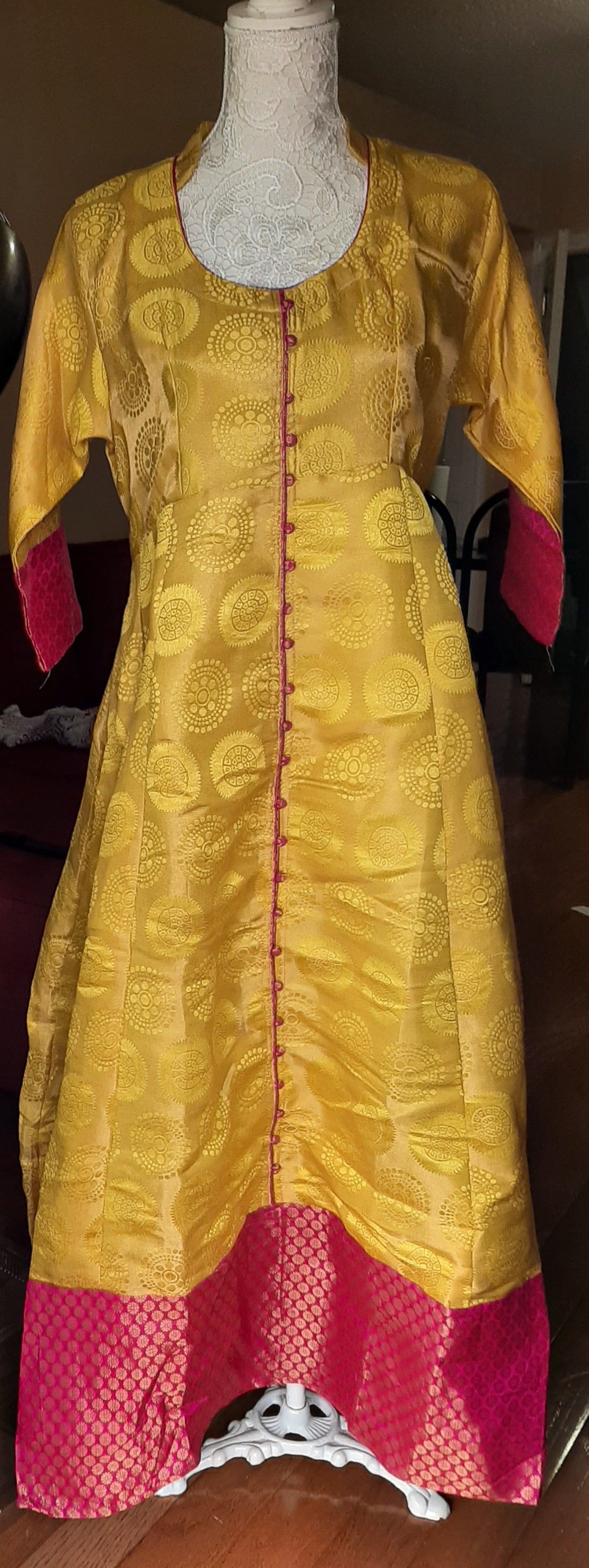 Yellow & Pink Traditional Anarkali @ DressingStylesCA.com